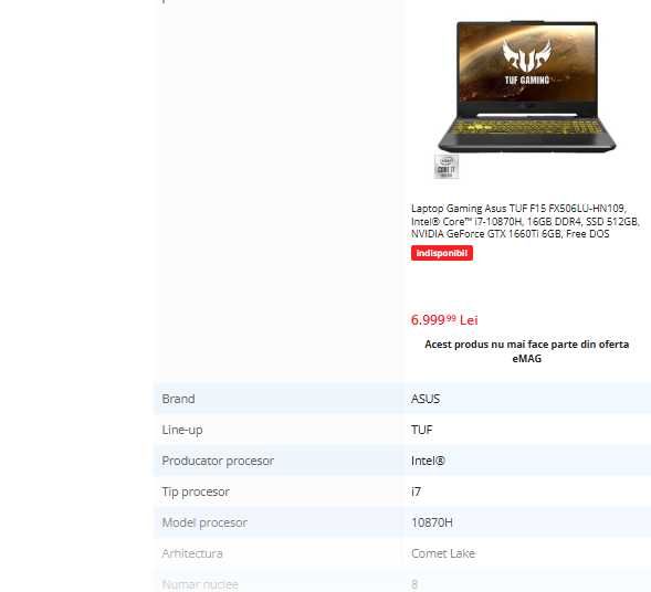 Laptop gaming Asus Tuf 16", intel core i7 ,video nvidia , ram 16 gb