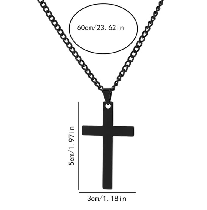 Кръст със синджир от медицинска стомана, черен, унисекс