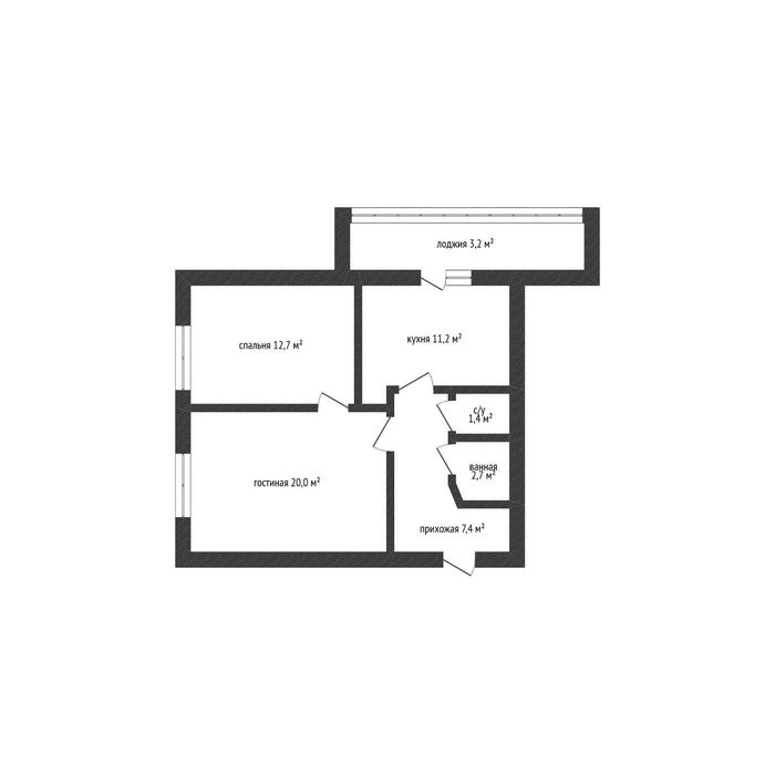 2-комн. квартира, 59м²