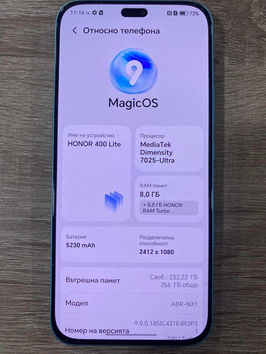 Мобилен Телефон  Honor 400lite  256гб/8гб