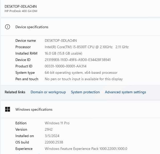Micro Calculator Unitate pc Hp Prodesk 400 G4 I5 8500T Ram 8 16Gb SSD