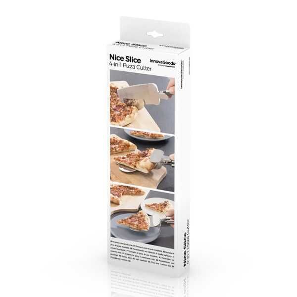 Feliator de pizza 4-in-1 disc de taiere lama zimtata spatula si cleste