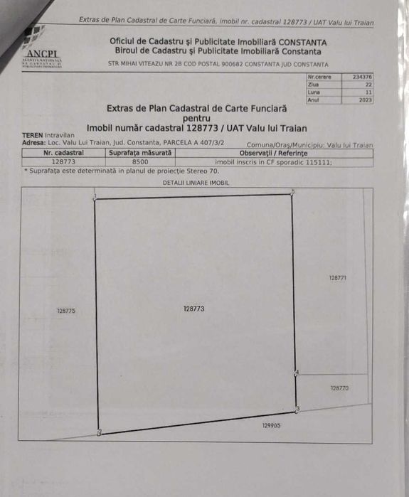 8500mp intravilan arabil Valul Traian,Str. București, 86 m deschidere