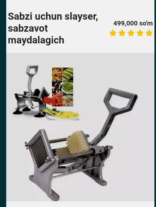 Sabzi uchun slayser, sabzavot maydalagich

Sabzi kesuvchi apparat – te