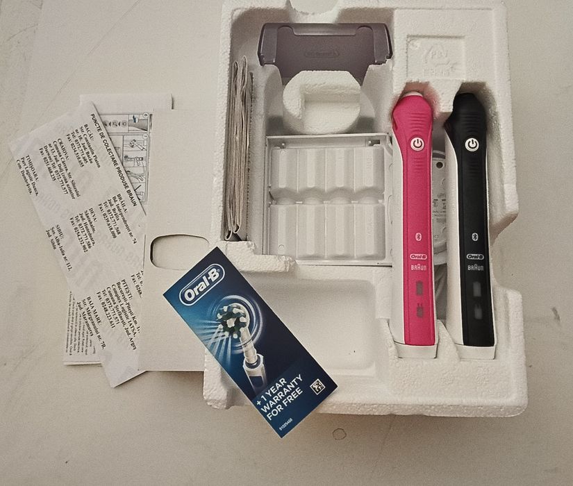 Set 2 Periute de dinti electrica ORAL-B Smart 4 4900, 40000 pulsatii/min, Curatare 3D, 3 programe, 2 capate, roz/negru