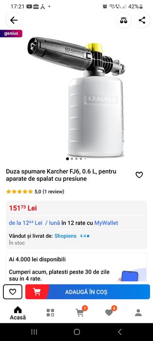Duza spumare Karcher FJ6, 0.6 L, pentru aparate de spalat cu presiune