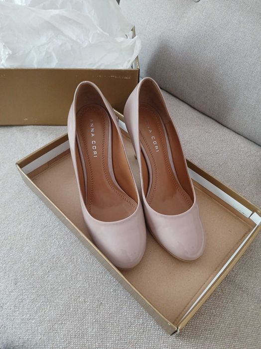 Pantofi piele naturală lac nude Anna Cori