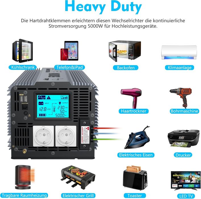 Инвертор GIANDEL 5000W 12V към 230V Чиста Синусоида с Дистанционно