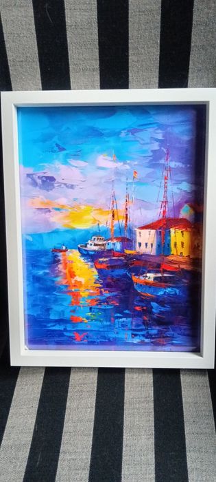 Ярки момичета с чадъри в дъждовен ден, 30 см.x 40 см Вертикална стенна