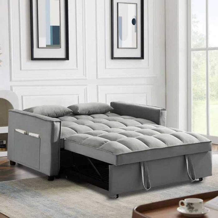 Диван, TEMPO Sofabed Velure Grey, Сив, Черен, Текстил, 137x98x77см.