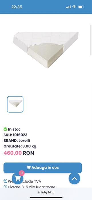 Vand Saltea pătuț Lorelli 62x161x14 cm aproape noua