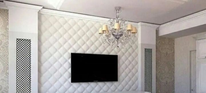 Декоративный камин, 3д панель Волна, Кожа