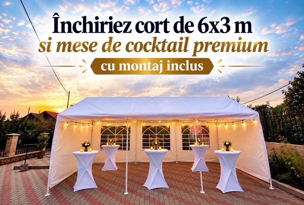 Închiriez mese de cocktail si cort de 6x3 metri
