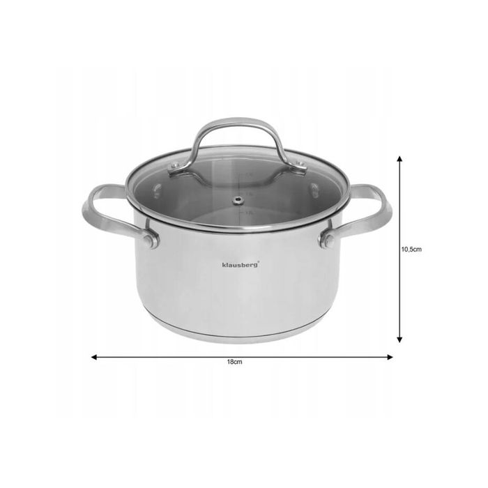 Oala din inox cu capac din sticla, 18cm 2,5litri, compatibila cu toate