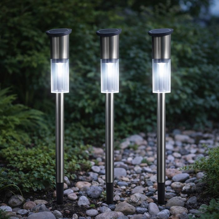 Комплект от 3 броя Led соларни лампи XL 57см - неръждаема стомана.