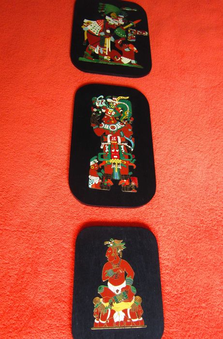 rar cultura Maya tablouri Preoti Mayasi alama email lemn Mexic 1970