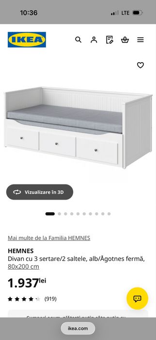 Pat Ikea alb cu trei sertare