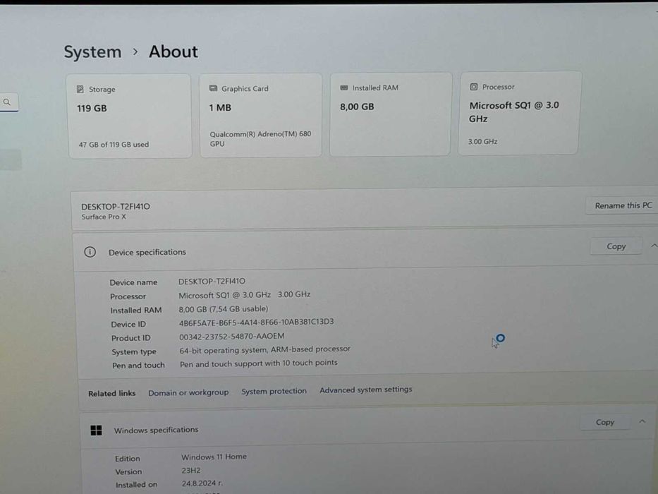 Microsoft Surface Pro X Microsoft SQ1/8RAM/128SSD/QHD Touch
