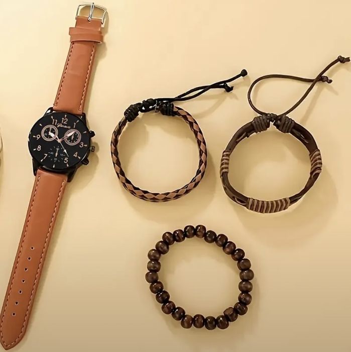 4 шт. Мужские деловые кварцевые часы soat watch кожаные и браслети