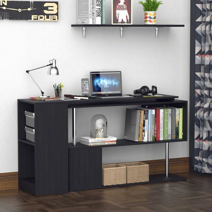 Birou Modern Forma Flexibila , 360 grade , Alb/Negru , HOMCOM