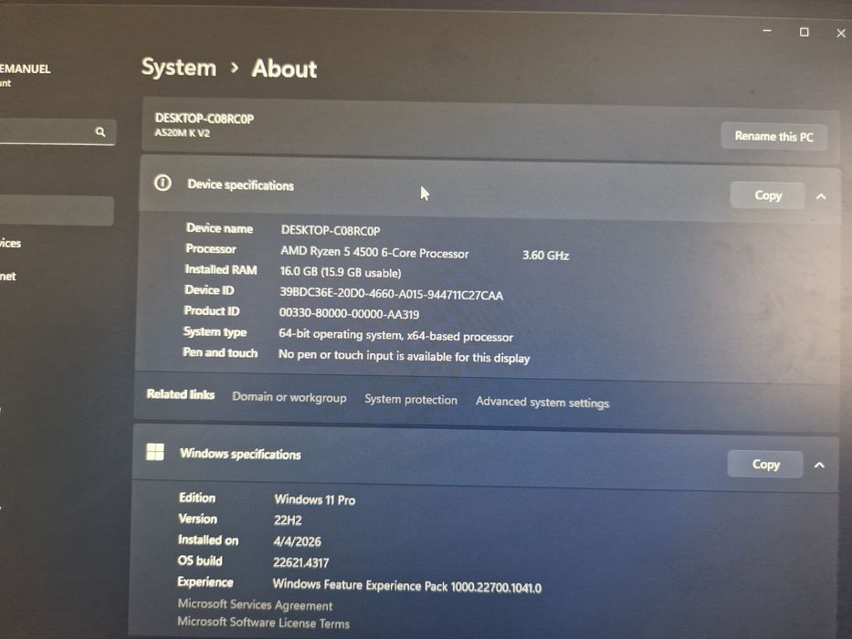 PC Ryzen 5 4500 gtx 1660 super NOU