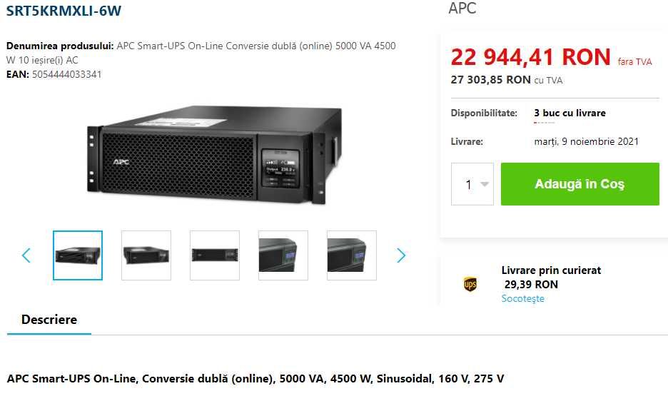 UPS mari monofazice 5-16kVA APC, Socomec, Aros, Artronic, Inform -14 modele (americane, italiene) majoritate ONLINE dubla conversie intre 1000-9500RON