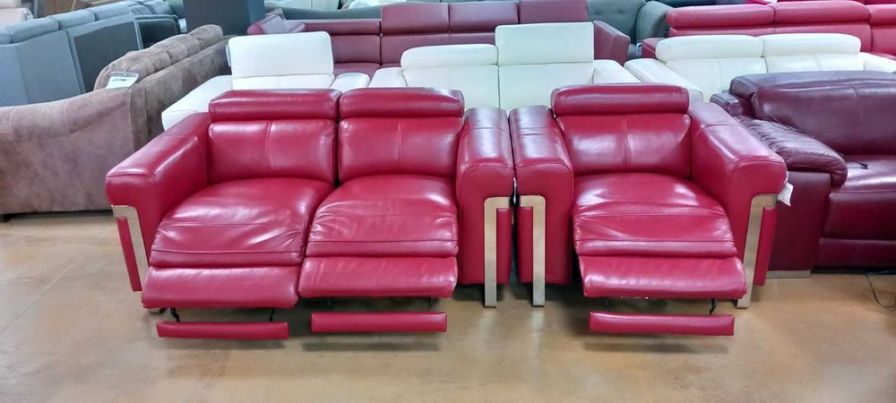 ПРОМОЦИЯ!!! Червен комплект двойка и фотьойл с ел. релакс механизъм