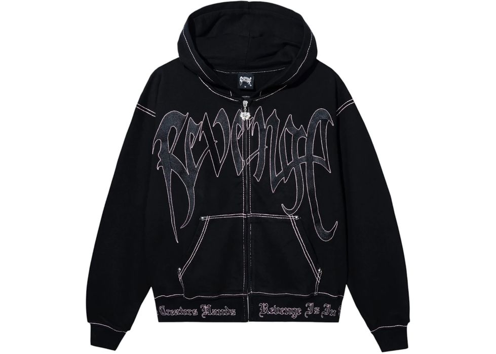 [PRE ORDER] Revenge Constrast Skull Embroidered Zip BLACK/PINK