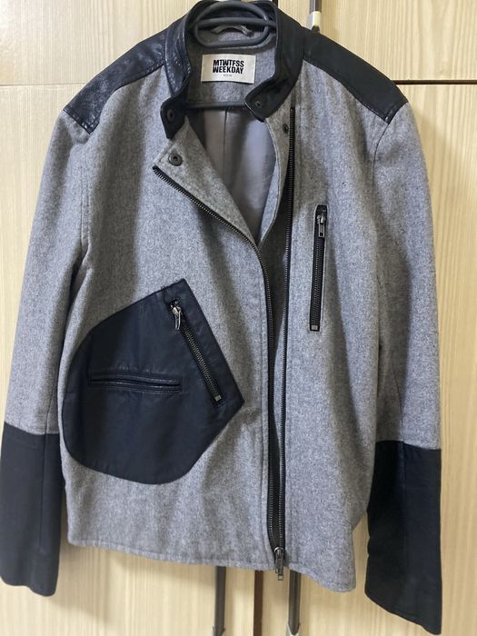 Стилно сиво-черно яке с кожени акценти