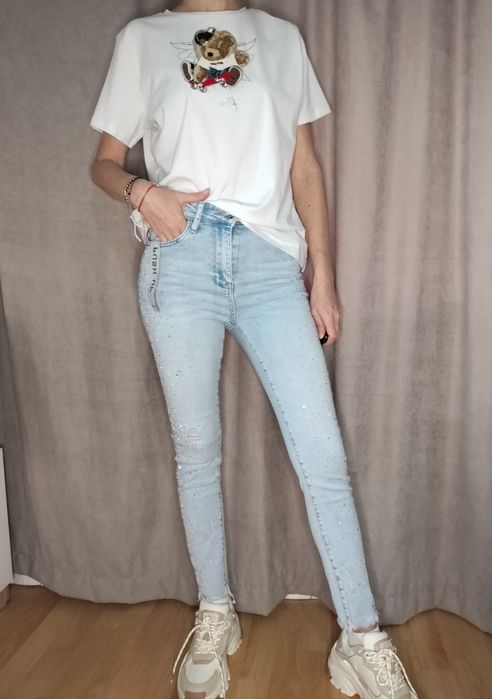 Дамски дънки с камъни, чарлстон,зелени, Baggy fit