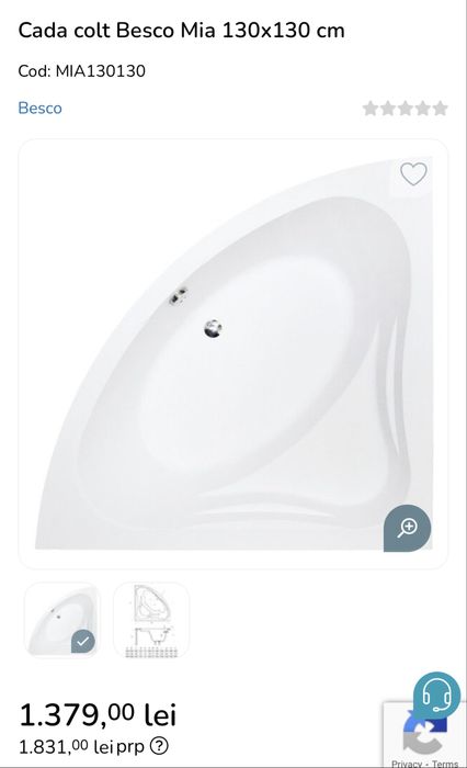 Cada / Vana pe colt Besco Mia 130x130 cm