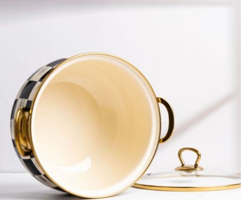 Тенджера Goldmann 24x15см. 6.2л./  26x16см. 8.5л. Емайл. Индукция. Бял