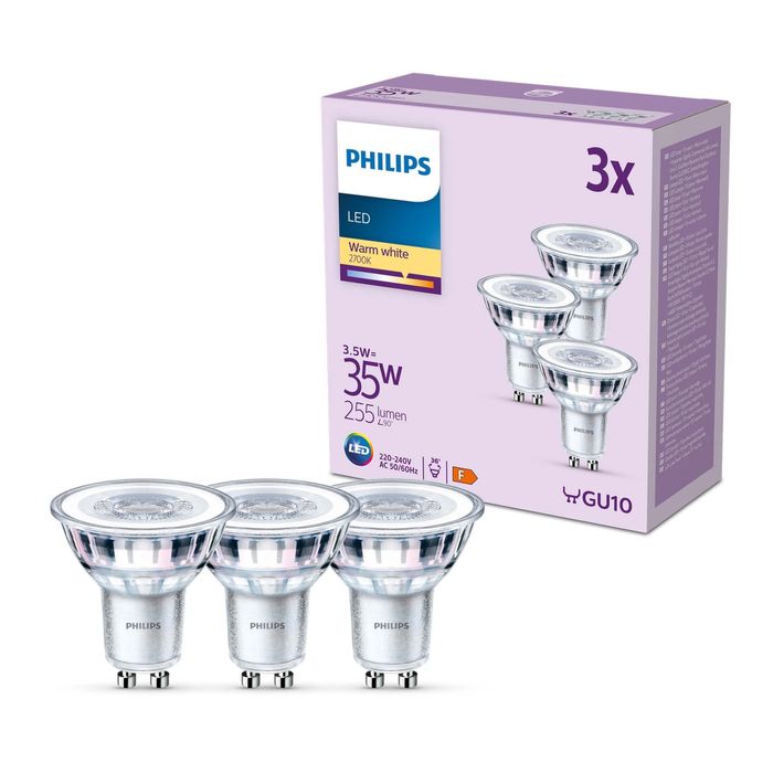 Set 3 bucati  Spot Led Classic Philips, [Alb cald 2700K - GU10