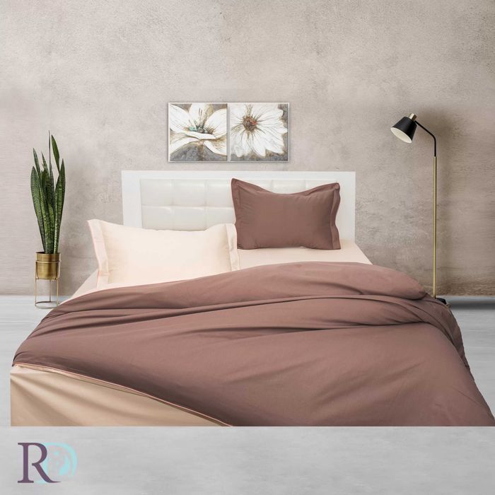 Спален комплект памучен сатен Капучино и Светла Праскова