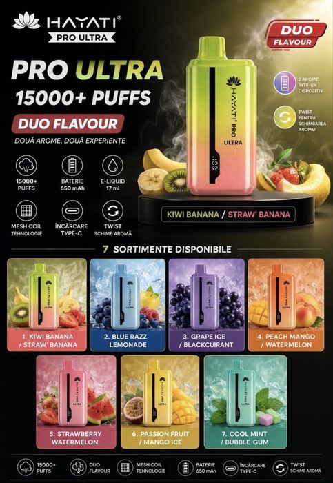 Vape Hayati 15000 Puffs 2 in 1 pachet 2 bucati