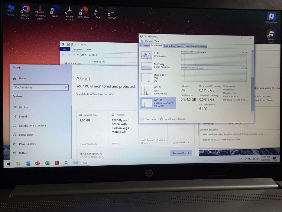 Laptop HP Ryzen 3 SSD 500GB