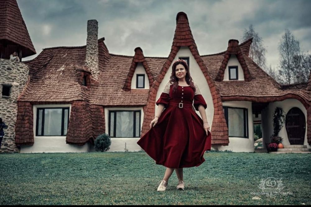 Rochie broderie/ catifea vișinie (rosu închis)