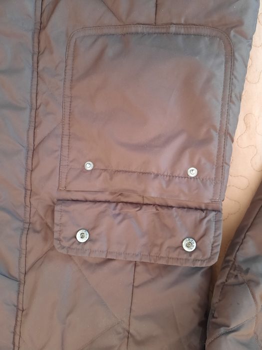 Дамска дълго ватирано кафяво шушляково палто 6-38