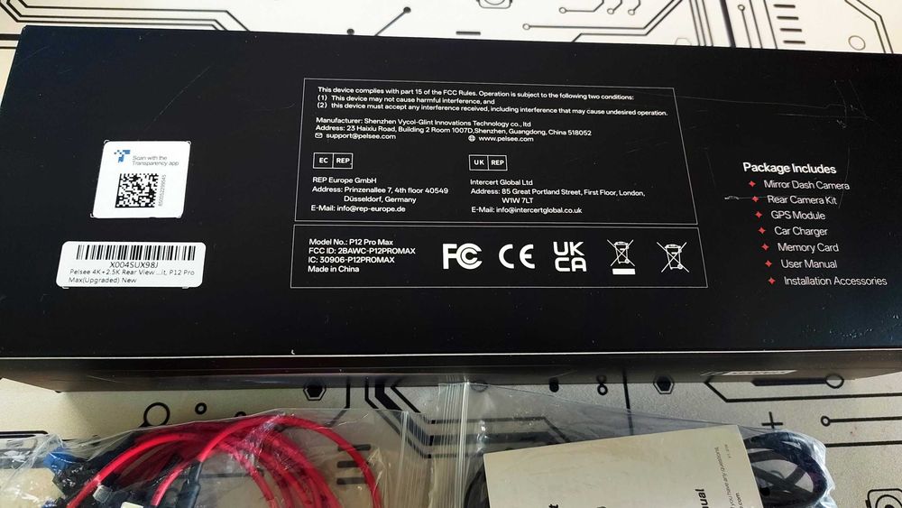 Camera auto de bord fata-spate Pelsee P12 Pro Max - 4K senzor IMX678 STARVIS 2 - tip oglinda retrovizoare