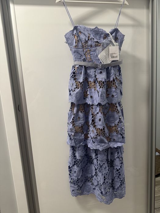 Рокля на марката Self-portrait lilac 3D cotton lace midi dress нова
