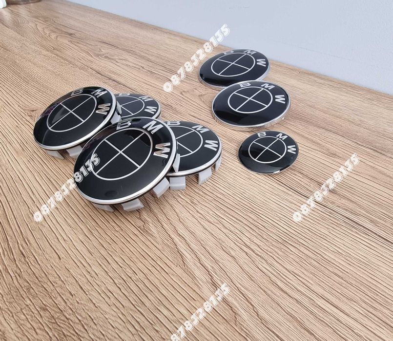 Комплект емблеми BMW 7 части с капачки за джанти чисто черни
