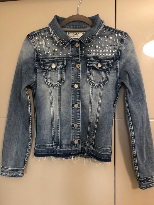 Дамско дънково яке с перли - размер S