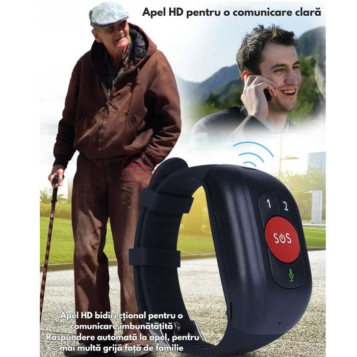 Bratara inteligenta 4G cu buton de panica pentru varstnici,Apel 112