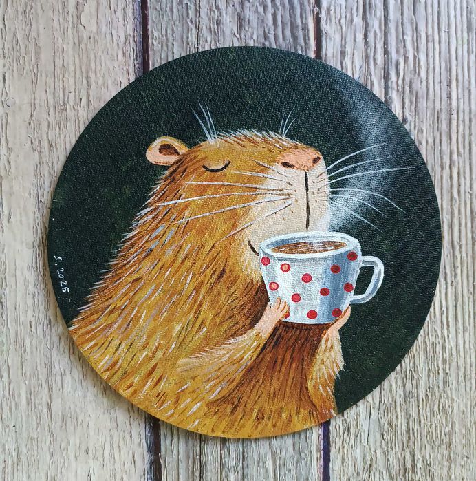 Картина в раме, Капибара, холст. акрил