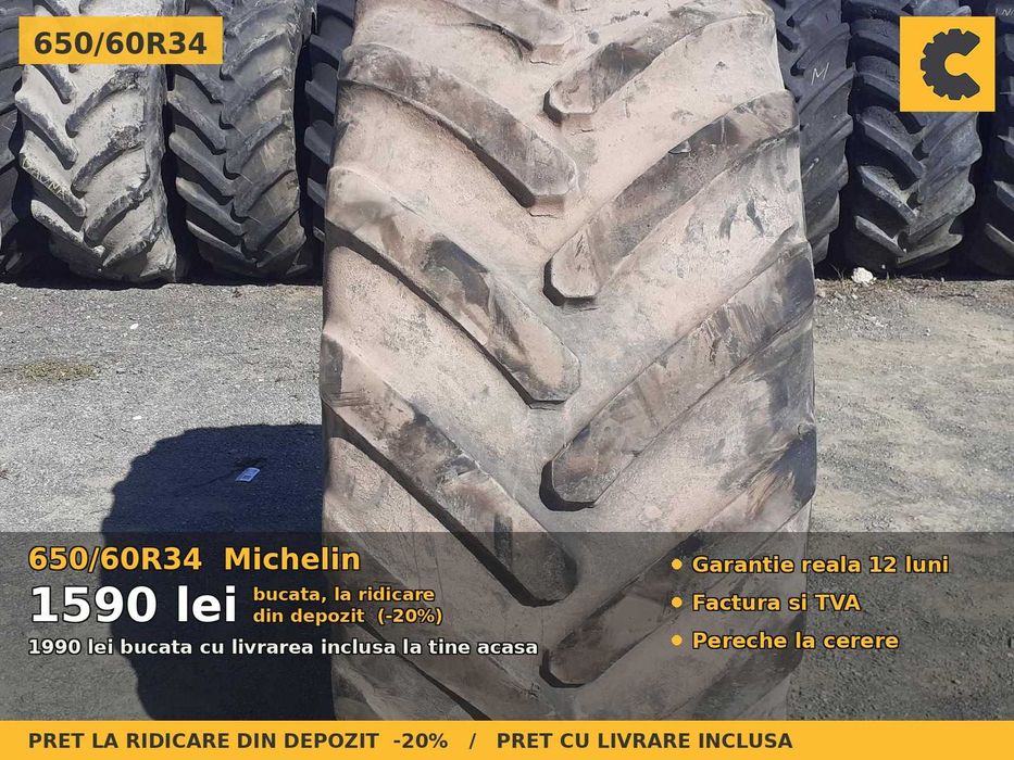 Anvelope Cauciucuri 650/60R34 650 60 R34 6506034 650 60R34 Michelin Tractor Utilaje Agricole Radial SH Second Hand LIVRARE Garantie 1 An Factura