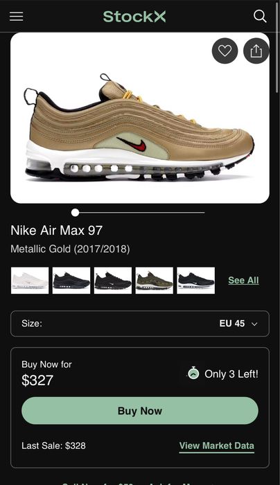 Nike Air Max 97 Metallic Gold Номер 45