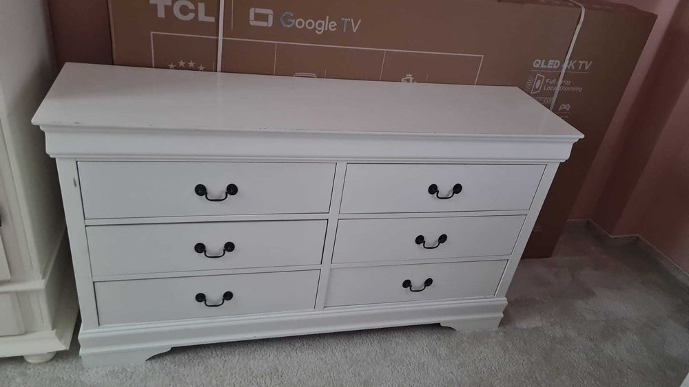 Comoda 6 sertare 148 cm, lemn masiv, alb