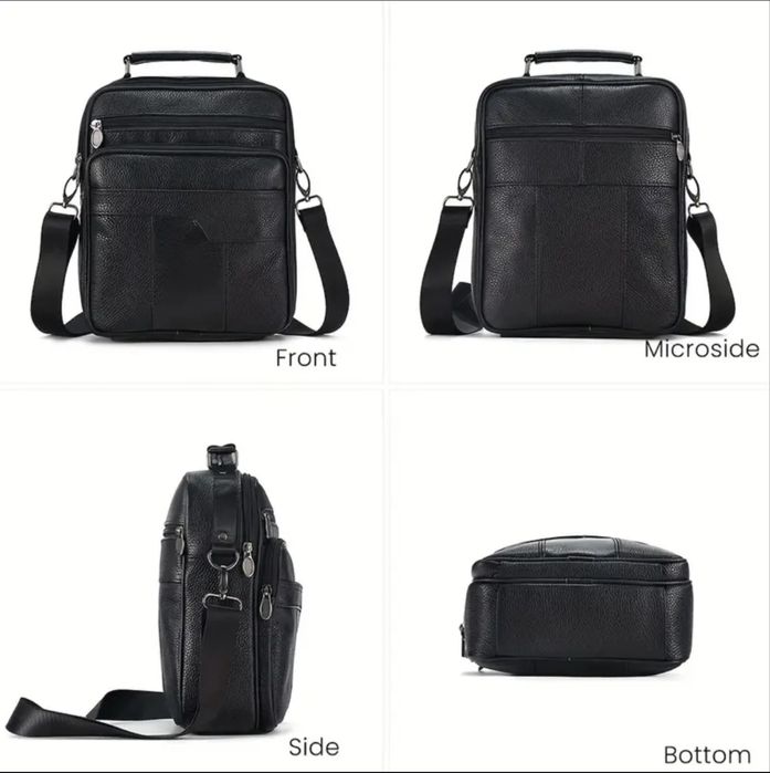 Мъжка месинджър кожена чанта/Черна и Кафява естест. кожа -10%Промоция!