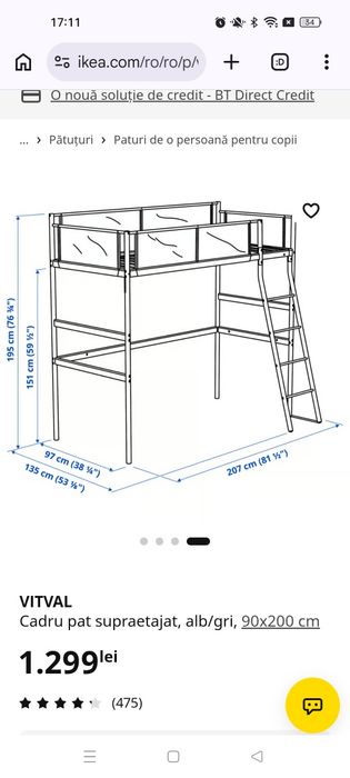 Pat supraetajat  Ikea alb