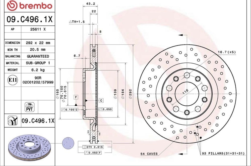 Спирачни дискове brembo 09.c496.1x